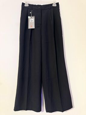 FUNYYZO Wide Leg High Elastic Waisted Black Trousers